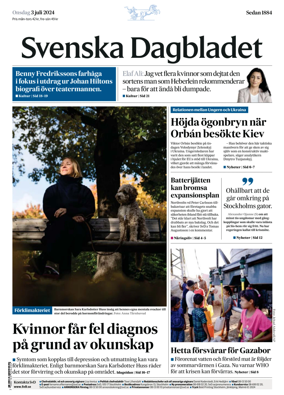 Prima-pagina-Svenska Dagbladet-edizione-di-oggi-20240703